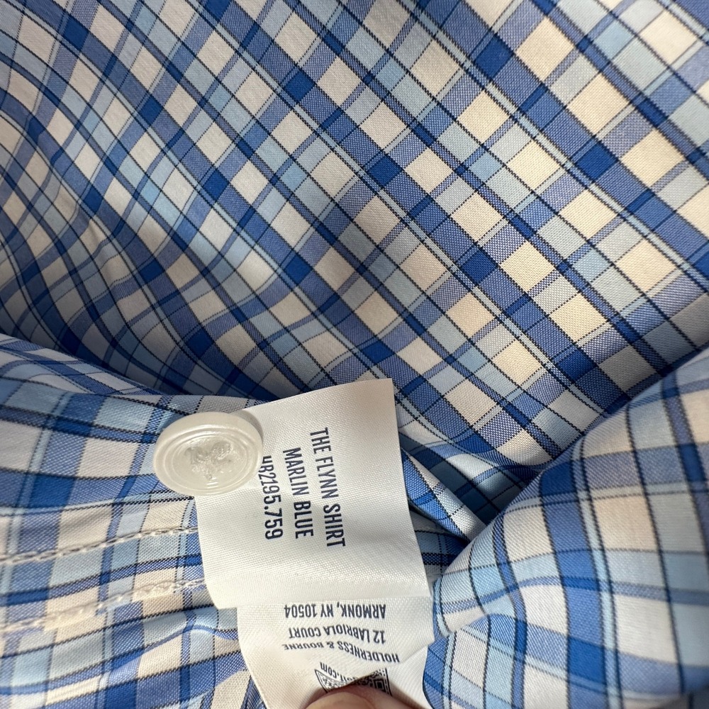 Holderness & Bourne Flynn Sport Shirt Men XXL Marlin Blue Plaid Tailored Fit NEW - Picture 9 of 9